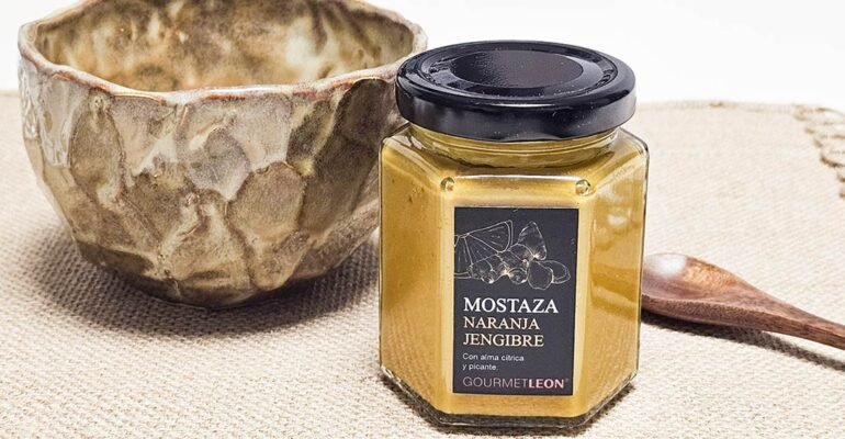Mostaza con naranja y jengibre estilo alemán dulce y picante con toque cítrico gourmet leon