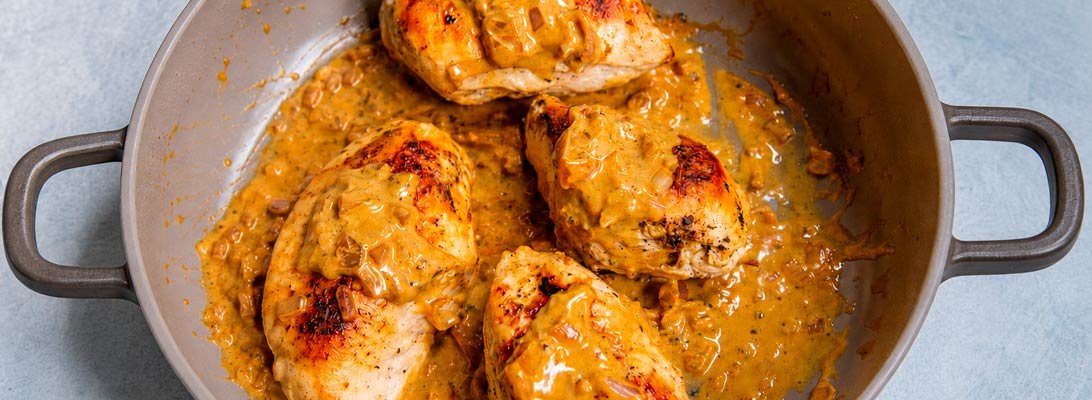 Receta de pollo con salsa de mostaza de naranja y whisky Gourmet León Pollo con salsa de mostaza de naranja y whisky