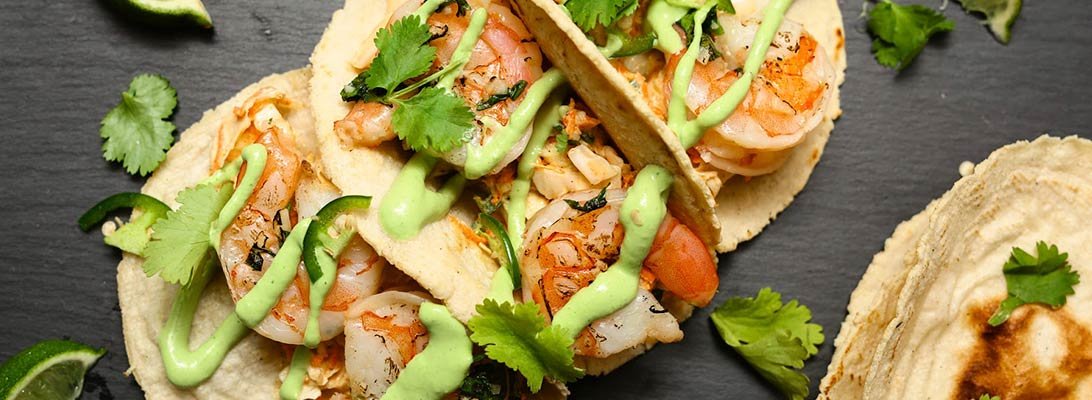 Tacos de gambas con salsa de rábano con wasabi de Gourmet Leon